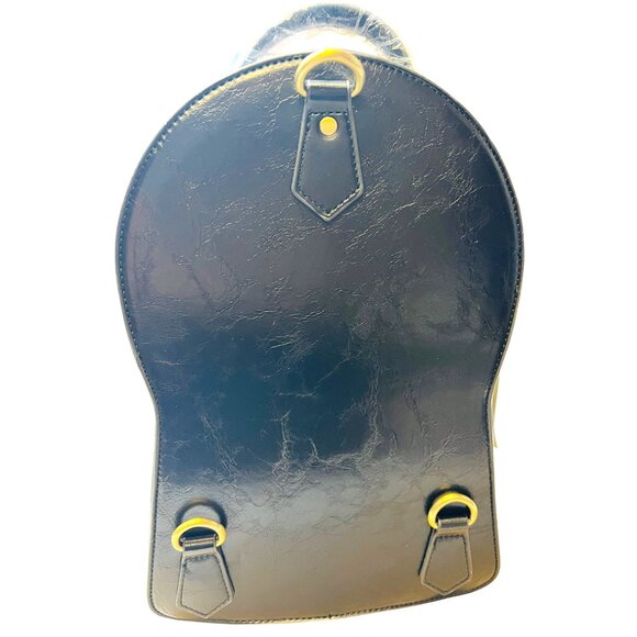 Real Working Clock Black Faux Leather Backpack With Gold Accents Adj Straps - Picture 3 of 4